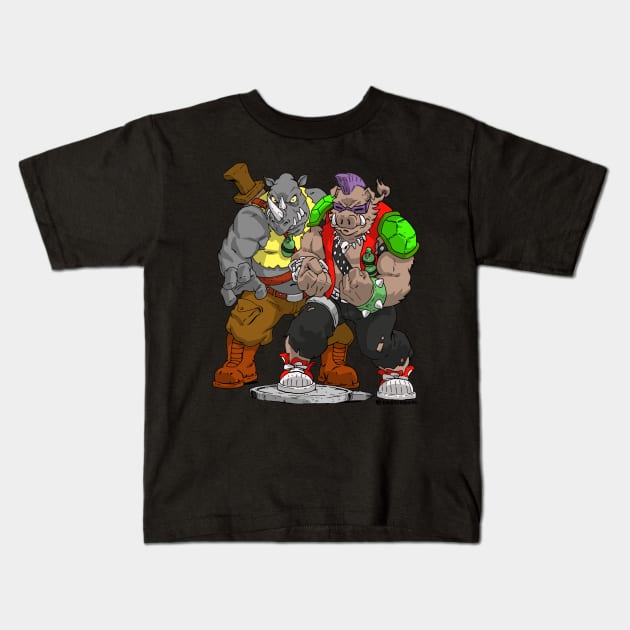 Rocksteady and Bebop TMNT Kids T-Shirt by SketchbooksTees